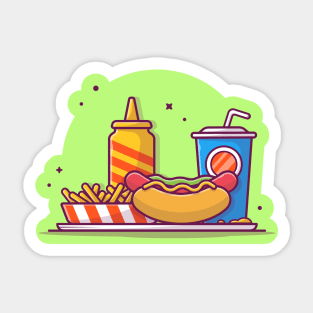 Hot Dog, French Fries, Soft Drink, And Mustard Cartoon Sticker